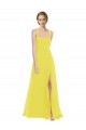 Amarillo línea A Tirantes espagueti Gasa Largo Vestidos de dama de honor Fábrica