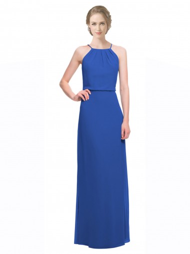 Azul 135 línea A Tirantes espagueti Gasa Largo Vestidos de dama de honor Fábrica
