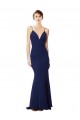 Azul Marino Sirena Tirantes espagueti Cuello en V Cuello Alto Crepé Elástico Largo Formales Vestidos de dama de honor / Vestidos de fiesta Fábrica