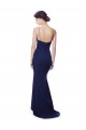 Azul Marino Sirena Tirantes espagueti Cuello en V Cuello Alto Crepé Elástico Largo Formales Vestidos de dama de honor / Vestidos de fiesta Fábrica