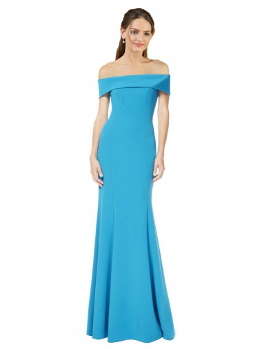 Azul Verde pavo real Cubierta Hombros Descubiertos Crepé Elástico Largo Formales Vestidos de dama de honor / Vestidos de fiesta Fábrica