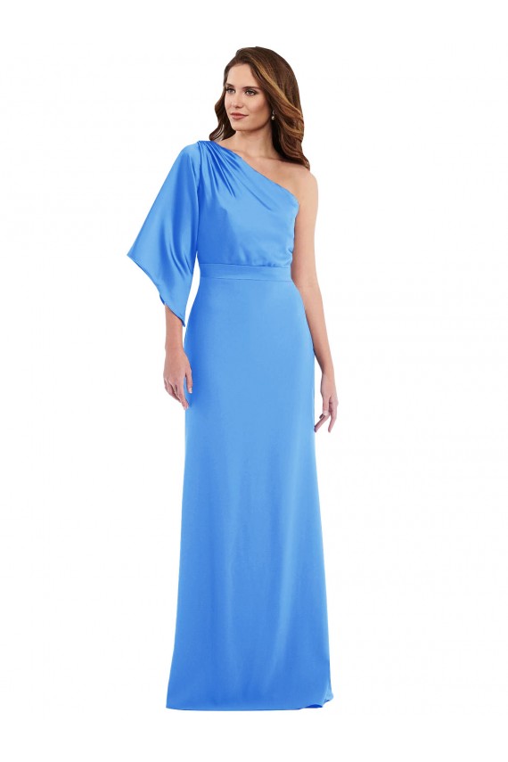 Azul Verde pavo real Trompeta Un Hombre Crepé Elástico Largo Vestidos de dama de honor / Vestidos de fiesta Fábrica