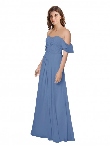 Azul Windsor línea A Hombros Descubiertos Sin tirantes Gasa Largo Vestidos de dama de honor Fábrica