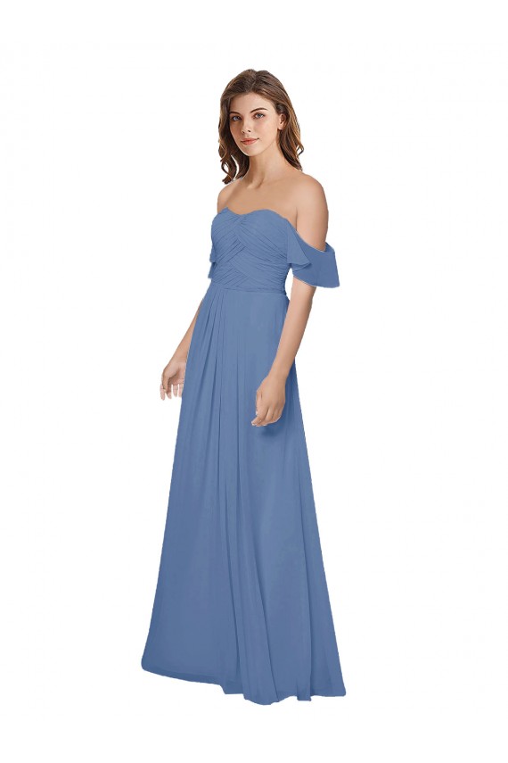 Azul Windsor línea A Hombros Descubiertos Sin tirantes Gasa Largo Vestidos de dama de honor Fábrica