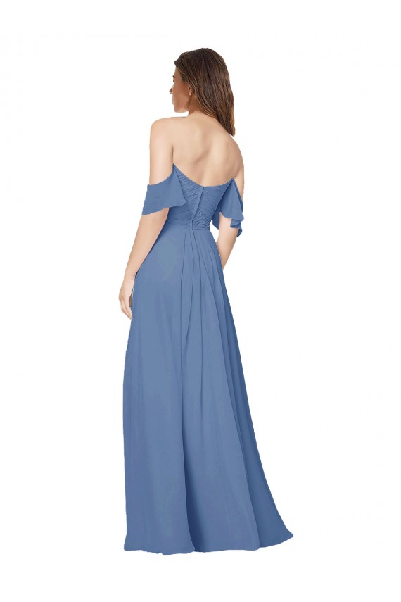 Azul Windsor línea A Hombros Descubiertos Sin tirantes Gasa Largo Vestidos de dama de honor Fábrica
