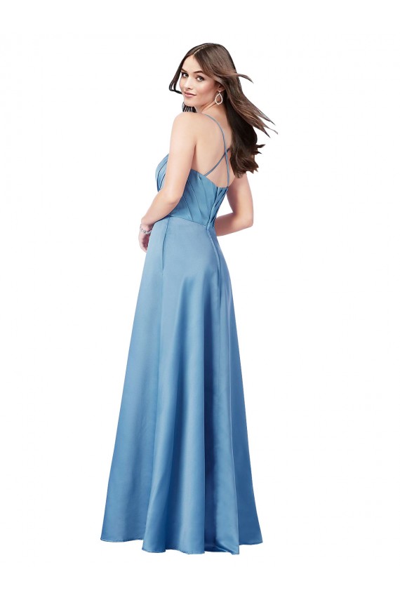 Azul cielo Cubierta Tirantes espagueti Cuadrado Satén Largo Formales Vestidos de dama de honor / Vestidos de fiesta Fábrica