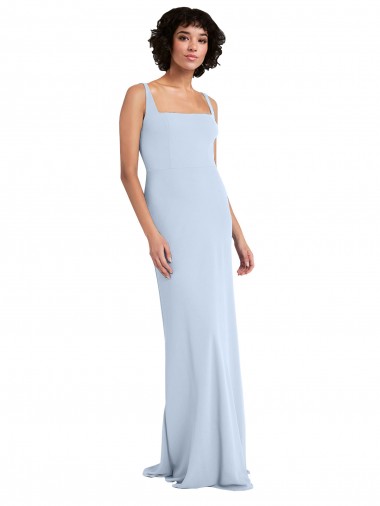 Azul cielo claro Cubierta Cuadrado Crepé Elástico Largo Vestidos de dama de honor / Vestidos de fiesta Fábrica