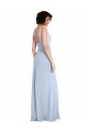 Azul cielo claro Cubierta Cuadrado Crepé Elástico Largo Vestidos de dama de honor / Vestidos de fiesta Fábrica