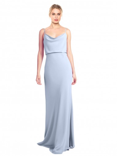 Azul cielo claro Cubierta Cuello Alto Crepé Elástico Largo Formales Vestidos de dama de honor / Vestidos de fiesta Fábrica