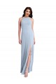Azul cielo claro Cubierta Halter Cuello Alto Crepé Elástico Largo Formales Vestidos de dama de honor / Vestidos de fiesta Fábrica