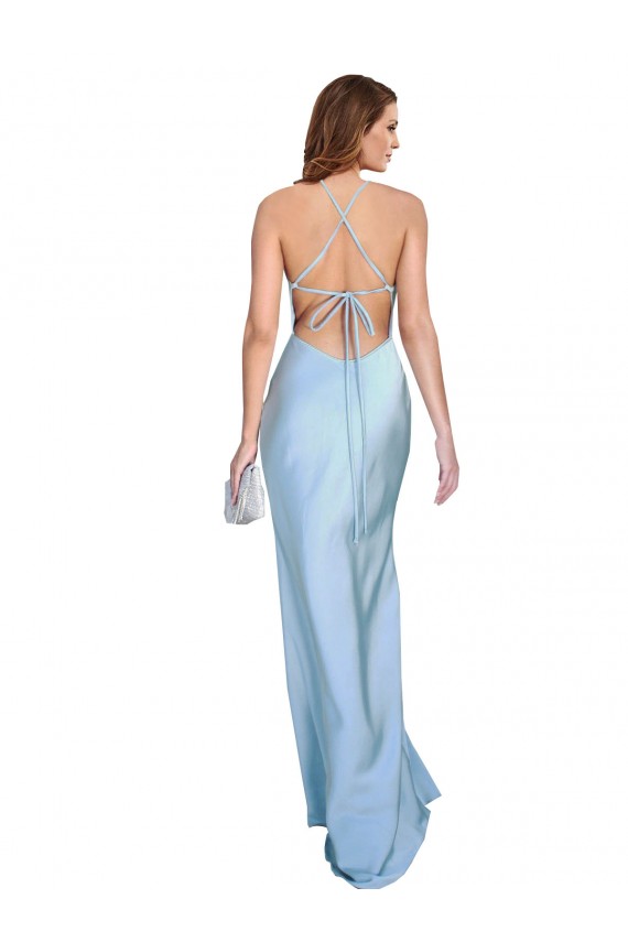 Azul cielo claro Cubierta Satén sedoso Largo Formales Vestidos de dama de honor / Vestidos de fiesta Fábrica