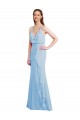 Azul cielo claro Sirena Tirantes espagueti Cuello en V Gasa Largo Vestidos de dama de honor Fábrica
