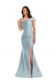 Azul cielo claro Sirena Un Hombre Satén sedoso Largo Formales Vestidos de dama de honor / Vestidos de fiesta Fábrica