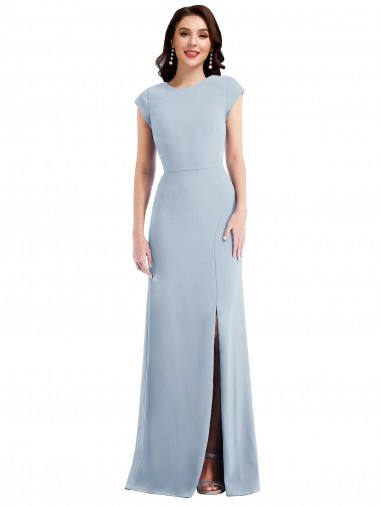 Azul cielo claro Trompeta Crepé Elástico Largo Formales Vestidos de dama de honor / Vestidos de fiesta Fábrica