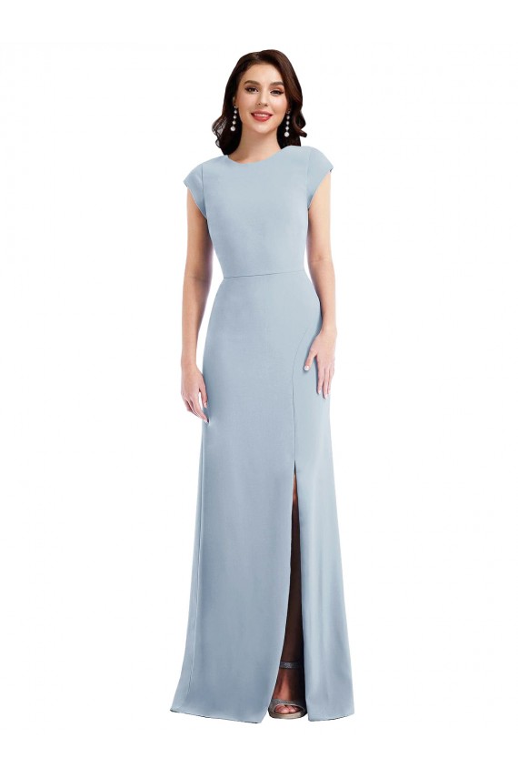 Azul cielo claro Trompeta Crepé Elástico Largo Formales Vestidos de dama de honor / Vestidos de fiesta Fábrica
