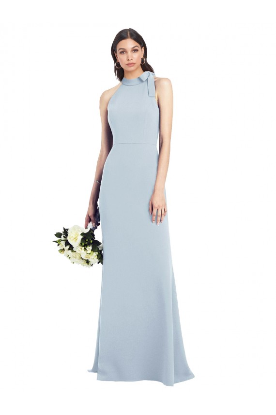 Azul cielo claro Trompeta Cuello Barco Cuello Alto Halter Crepé Elástico Largo Vestidos de dama de honor / Vestidos de fiesta Fábrica
