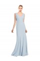 Azul cielo claro Trompeta Cuello en V Crepé Elástico Largo Vestidos de dama de honor / Vestidos de fiesta Fábrica