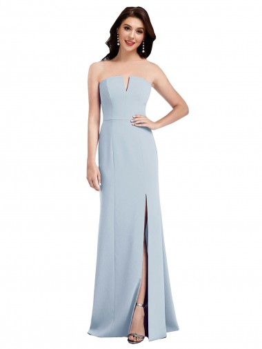 Azul cielo claro Trompeta Cuello en V Sin tirantes Crepé Elástico Largo Vestidos de dama de honor / Vestidos de fiesta Fábrica
