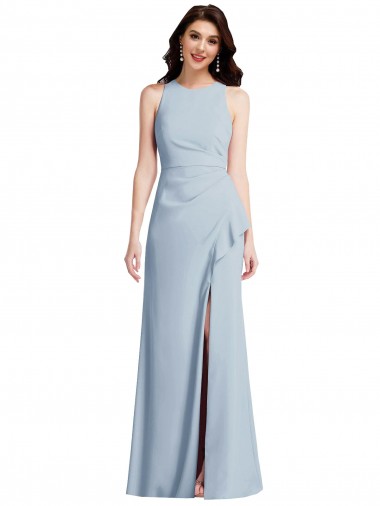 Azul cielo claro Trompeta Halter Crepé Elástico Largo Vestidos de dama de honor / Vestidos de fiesta Fábrica