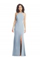 Azul cielo claro Trompeta Halter Cuello Alto Crepé Elástico Largo Formales Vestidos de dama de honor / Vestidos de fiesta Fábrica