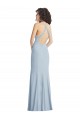 Azul cielo claro Trompeta Halter Cuello Alto Crepé Elástico Largo Formales Vestidos de dama de honor / Vestidos de fiesta Fábrica