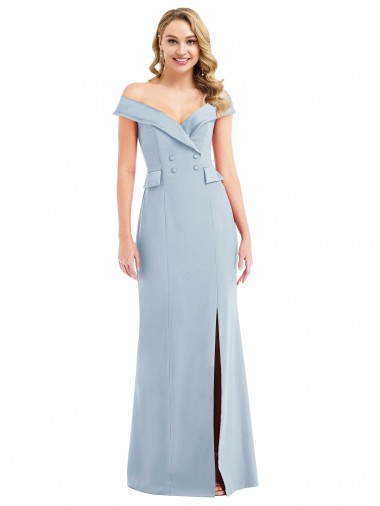 Azul cielo claro Trompeta Hombros Descubiertos Crepé Elástico Largo Vestidos de dama de honor / Vestidos de fiesta Fábrica