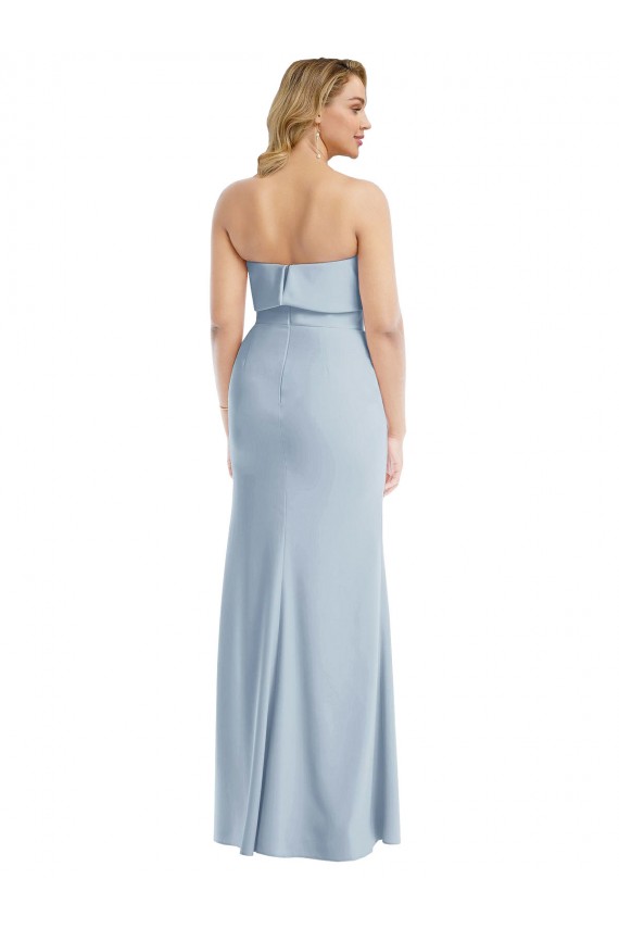 Azul cielo claro Trompeta Sin tirantes Crepé Elástico Largo Vestidos de dama de honor / Vestidos de fiesta Fábrica