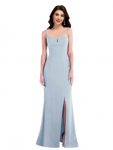 Azul cielo claro Trompeta Tirantes espagueti Crepé Elástico Largo Formales Vestidos de dama de honor / Vestidos de fiesta Fábrica
