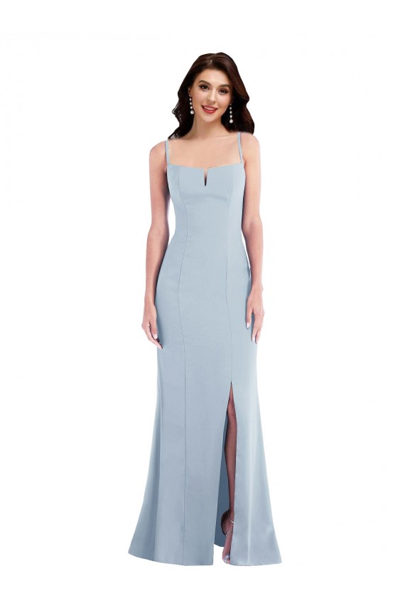 Azul cielo claro Trompeta Tirantes espagueti Crepé Elástico Largo Formales Vestidos de dama de honor / Vestidos de fiesta Fábrica