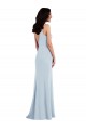 Azul cielo claro Trompeta Tirantes espagueti Cuello en V Crepé Elástico Largo Vestidos de dama de honor / Vestidos de fiesta Fábrica