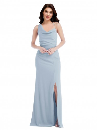 Azul cielo claro Trompeta Un Hombre Crepé Elástico Largo Vestidos de dama de honor / Vestidos de fiesta Fábrica