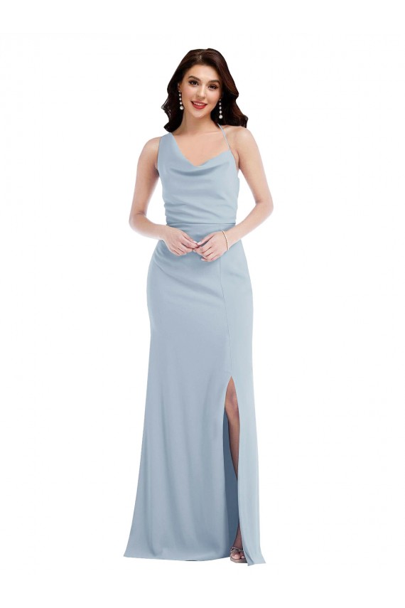 Azul cielo claro Trompeta Un Hombre Crepé Elástico Largo Vestidos de dama de honor / Vestidos de fiesta Fábrica