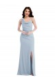 Azul cielo claro Trompeta Un Hombre Crepé Elástico Largo Vestidos de dama de honor / Vestidos de fiesta Fábrica
