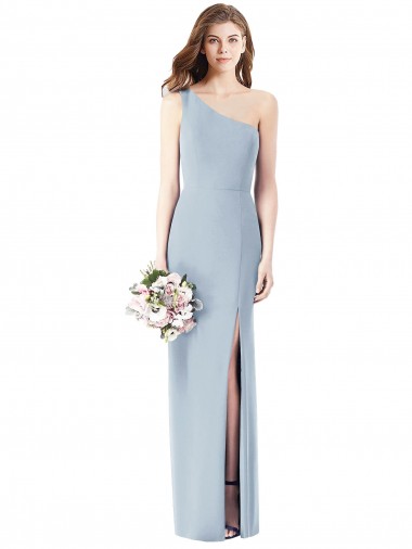 Azul cielo claro Trompeta Un Hombre Crepé Elástico Largo Vestidos de dama de honor / Vestidos de fiesta Fábrica