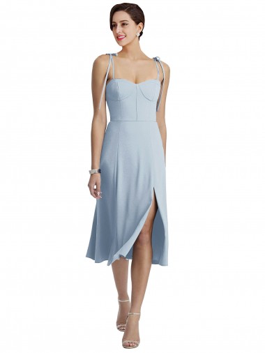 Azul cielo claro línea A Cuello de Corazón Midi Crepé Elástico Corto Vestidos de dama de honor / Vestidos de fiesta / Vestidos de cóctel Fábrica