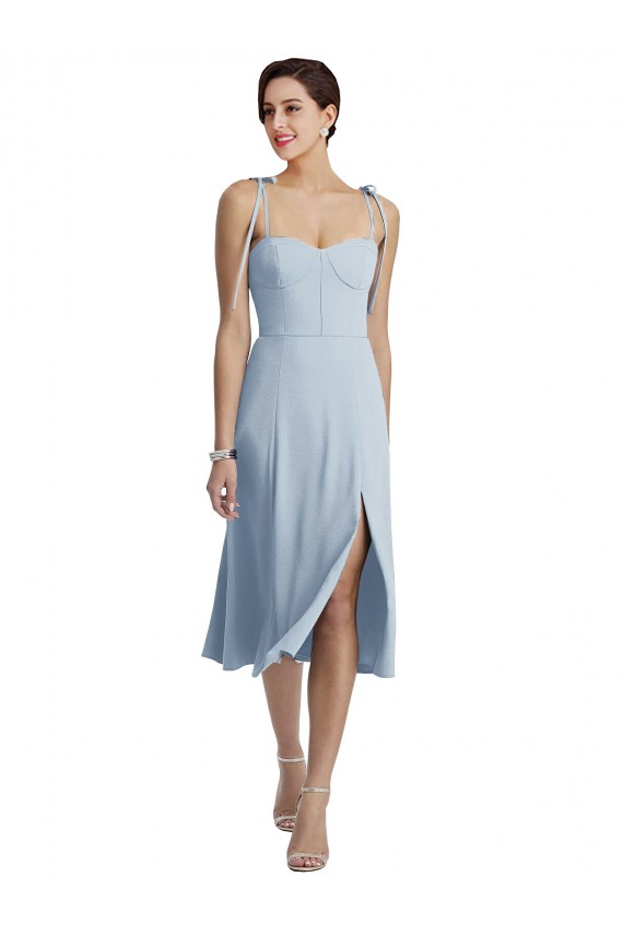 Azul cielo claro línea A Cuello de Corazón Midi Crepé Elástico Corto Vestidos de dama de honor / Vestidos de fiesta / Vestidos de cóctel Fábrica