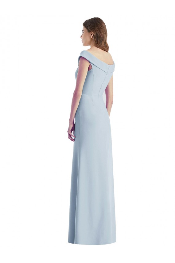 Azul cielo claro línea A Hombros Descubiertos Cuello en V Crepé Elástico Largo Vestidos de dama de honor Fábrica