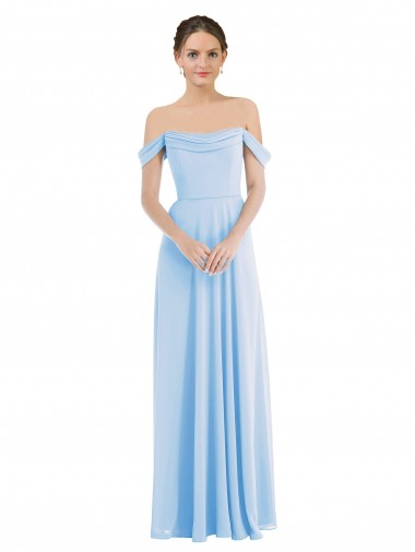Azul cielo claro línea A Hombros Descubiertos Gasa Largo Formales Vestidos de dama de honor / Vestidos de noche Fábrica