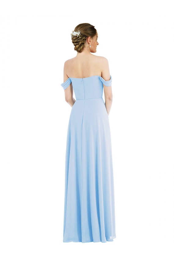 Azul cielo claro línea A Hombros Descubiertos Gasa Largo Formales Vestidos de dama de honor / Vestidos de noche Fábrica