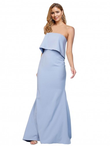 Azul cielo claro línea A Sin tirantes Crepé Elástico Largo Formales Vestidos de dama de honor / Vestidos de fiesta Fábrica