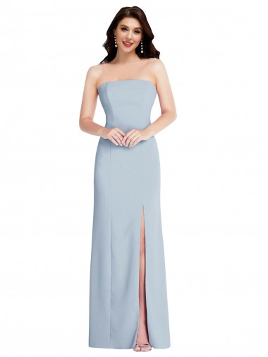 Azul cielo claro línea A Sin tirantes Crepé Elástico Largo Formales Vestidos de dama de honor / Vestidos de fiesta Fábrica