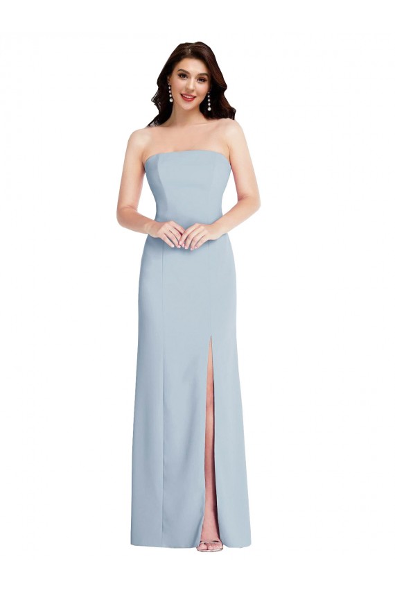Azul cielo claro línea A Sin tirantes Crepé Elástico Largo Formales Vestidos de dama de honor / Vestidos de fiesta Fábrica