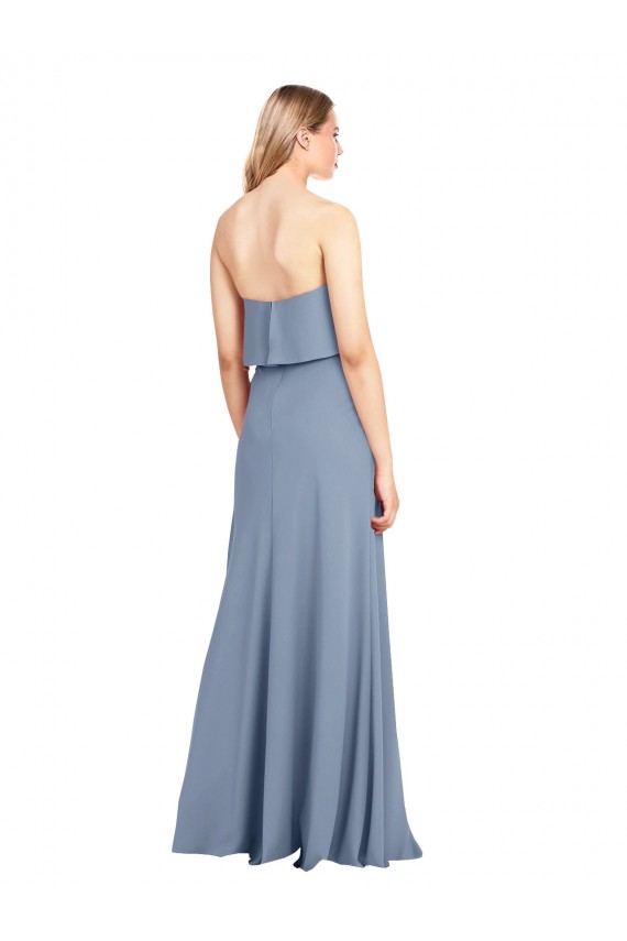 Azul humo Cubierta Cuello Alto Crepé Elástico Largo Formales Vestidos de dama de honor / Vestidos de fiesta Fábrica