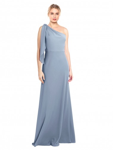 Azul humo Cubierta Un Hombre Crepé Elástico Largo Formales Vestidos de dama de honor / Vestidos de fiesta Fábrica