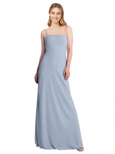 Azul humo línea A Cuadrado Crepé Elástico Largo Vestidos de dama de honor / Vestidos de fiesta Fábrica