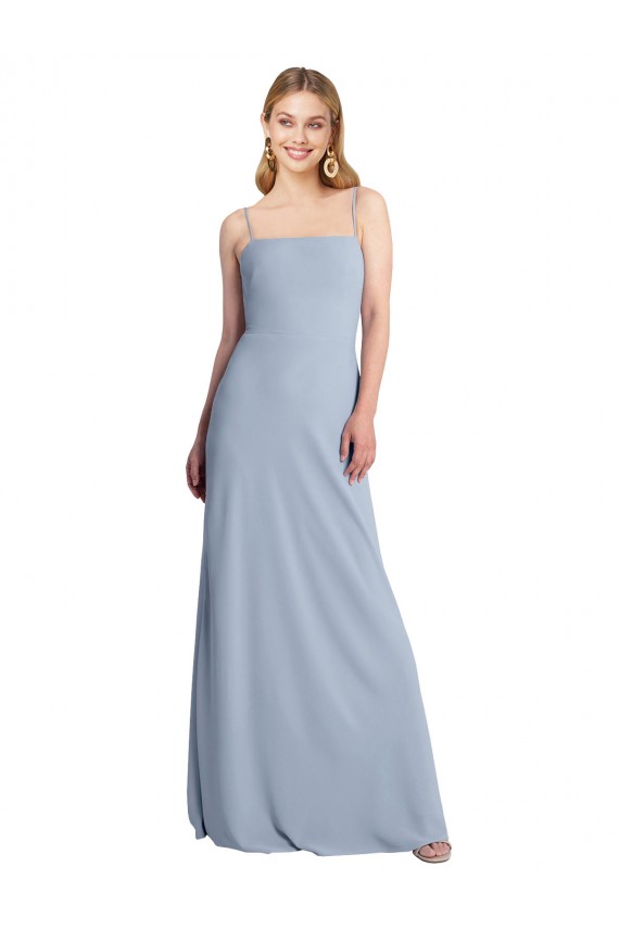 Azul humo línea A Cuadrado Crepé Elástico Largo Vestidos de dama de honor / Vestidos de fiesta Fábrica