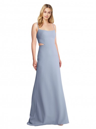 Azul humo línea A Tirantes espagueti Cucharón Crepé Elástico Largo Vestidos de dama de honor / Vestidos de fiesta Fábrica