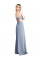 Azul humo línea A Tirantes espagueti Cucharón Crepé Elástico Largo Vestidos de dama de honor / Vestidos de fiesta Fábrica
