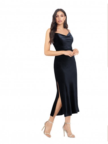 Azul marina oscuro Columna Midi Terciopelo Elástico Corto Formales Vestidos de dama de honor / Vestidos de fiesta / Vestidos de cóctel Fábrica