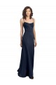 Azul marina oscuro Cubierta Cuello Alto Tirantes espagueti Crepé Elástico Largo Formales Vestidos de dama de honor / Vestidos de fiesta Fábrica